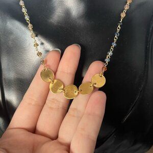 Gold filled beaded crystal coin necklace